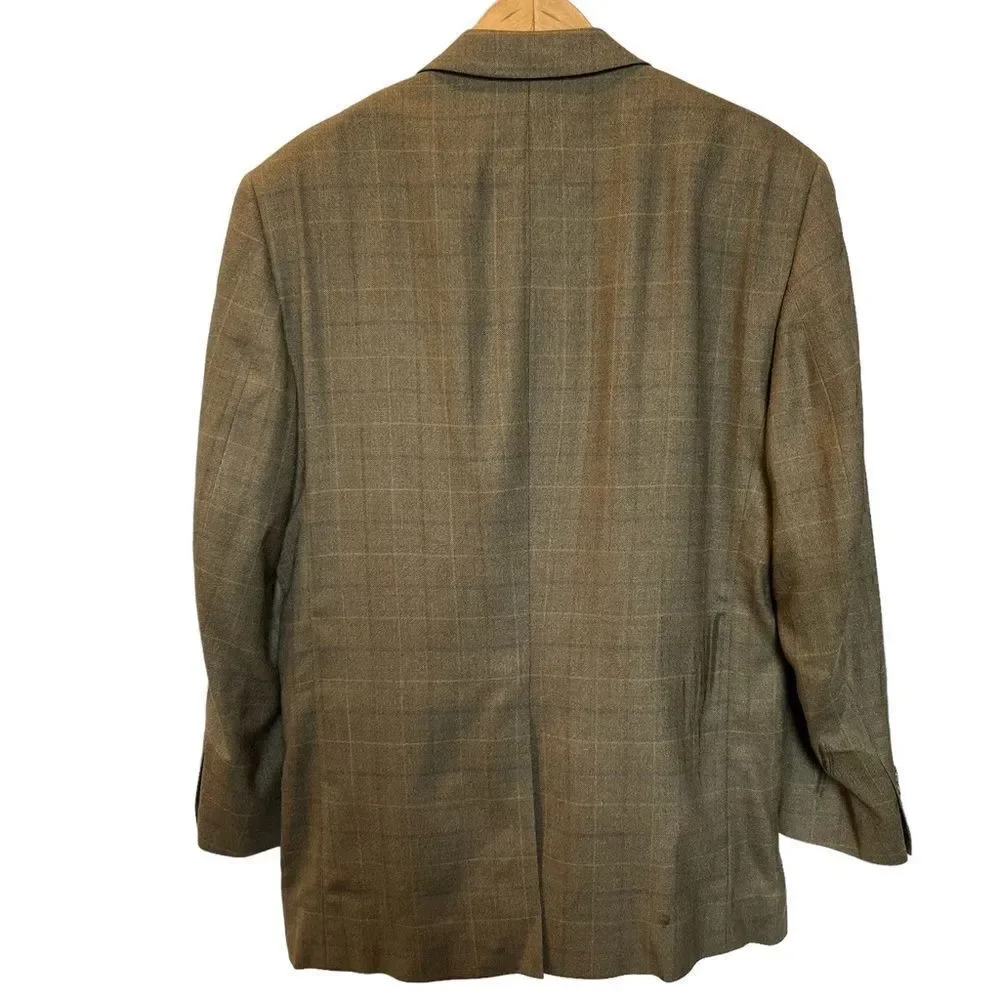 Jos A. Bank Men's Silk and Wool Sport Coat Olive W/ blue and tan stripe Size 40R